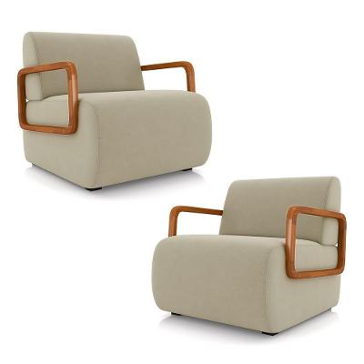 Kit 2 Poltronas Decorativa Sala De Estar Odessa Braços Em Madeira Veludo Bege G33