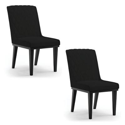 Cadeira Sala De Jantar Base Madeira Preto Kit 2 Sofia Linho D03 - D'rossi Cor Preto