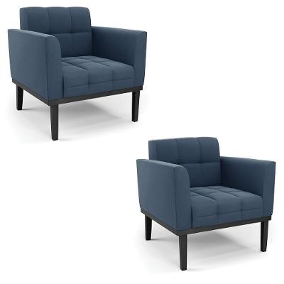 Poltrona Base De Madeira Fixa Preto Kit 2 Elisa Suede Azul Marinho D03 - D'rossi