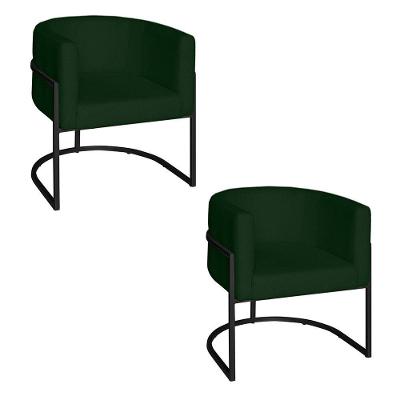 Poltrona Base Industrial Preto Kit 2 Lety Veludo S05 - D'rossi Cor Verde