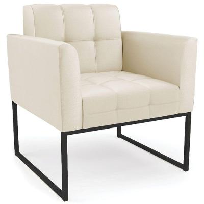 Poltrona Decorativa Base Industrial Preto Ana Sintético Bege