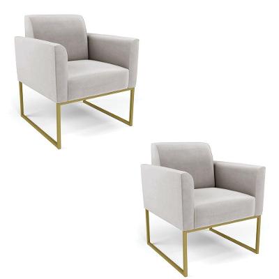 Kit 2 Poltronas Base Industrial Dourado Marisa Veludo Cinza D03 - D'rossi