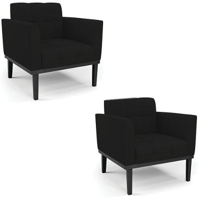 Poltrona Base Madeira Preto Kit 2 Ana Linho Preto