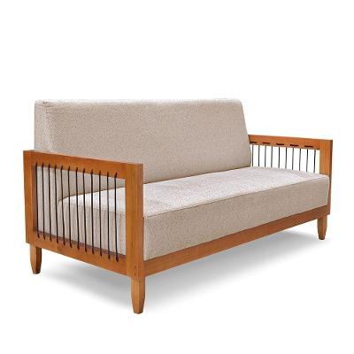Sofá 2 Lugares Base De Madeira Mariana 160 Cm Linho S04 - D'rossi Cor Areia