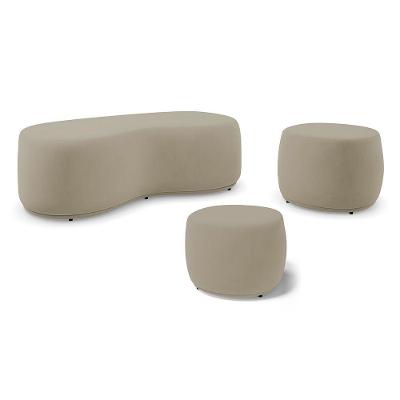 Conjunto 03 Puffs Decorativos Living Aisha Orgânico Suede Bege - Desk Design