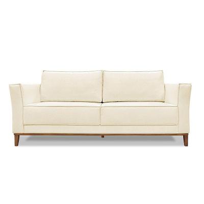 Sofá 3 Lugares Base De Madeira Grace 210 Cm Linho S04 - D'rossi Cor Perola