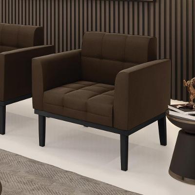 Poltrona Decorativa Pés Fixo Em Madeira Preto Suede Marrom 19
