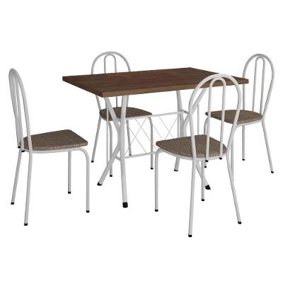 Kit Mesa De Jantar Jade 91 Cm Nature Com 04 Cadeiras Texas Bege Ferro Branco - Pallazio