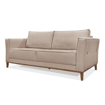 Sofá 3 Lugares Base De Madeira Grace 230 Cm Linho S04 - D'rossi Cor Areia