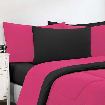 Kit Edredom + Jogo De Lençol Malha 100% Algodão Gran Moratta 4 Peças Solteiro - Pink -preto