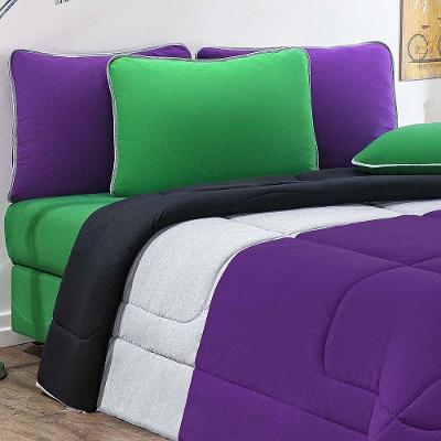 Kit Edredom Malha 100% Algodão Urbano 3 Peças Queen - Roxo-mescla-preto
