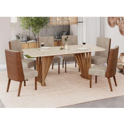 Conjunto Mesa De Jantar Henn Adriana Tampo De Vidro Nature/off/caramelo/creme