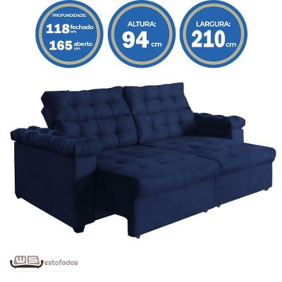 Sofá New Austrália 210cm Retratil Reclinavel Suede Azul