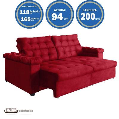 Sofá New Austrália 200cm Retratil Reclinavel Suede Vermelho