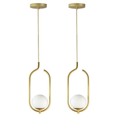 Kit 2 Pendentes Lustres On Clip Dourado Globo De Vidro Branco