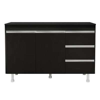 Balcão Gabinete Cozinha Lux 120cm 100% Mdf Com Tampo 02 Portas E 03 Gavetas Preto - Desk Design