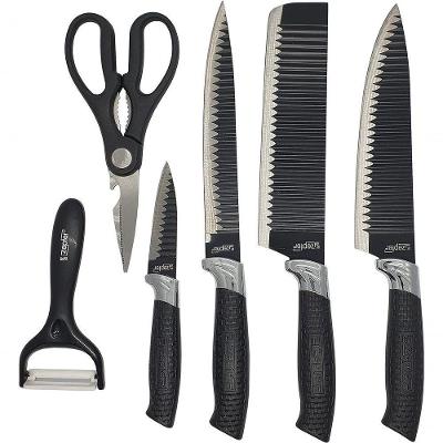 Conjunto Jogo Facas Do Chef Profissional 6 Peças Churrasco Cozinha Peças Aço Inox Cor Preto