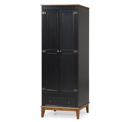 Guarda-roupa Rústico 2 Portas E 1 Gavetas - Madeira Maciça E Mdf Preto