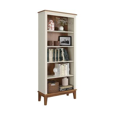 Estante De Madeira Maciça 4 Prateleiras Off White - Fundo Amêndoa