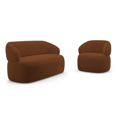 Kit Poltrona Giratória E Sofá Orgânico Living Glee 03 Lugares 170cm Veludo Terracota - Desk Design