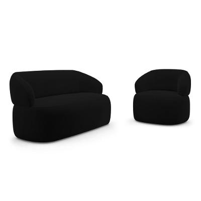 Kit Poltrona Giratória E Sofá Orgânico Living Glee 02 Lugares 140cm Veludo Preto - Desk Design