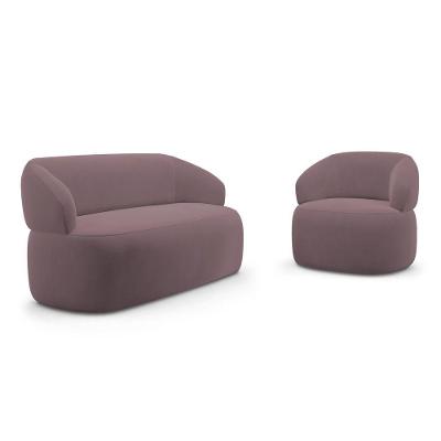 Kit Poltrona Giratória E Sofá Orgânico Living Glee 02 Lugares 140cm Veludo Rosê - Desk Design
