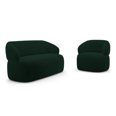 Kit Poltrona Giratória E Sofá Orgânico Living Glee 02 Lugares 140cm Veludo Verde Escuro Desk Design