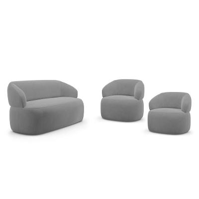 Kit 02 Poltronas Giratória E 01 Sofá Orgânico Glee 02 Lugares 140cm Veludo Cinza - Desk Design