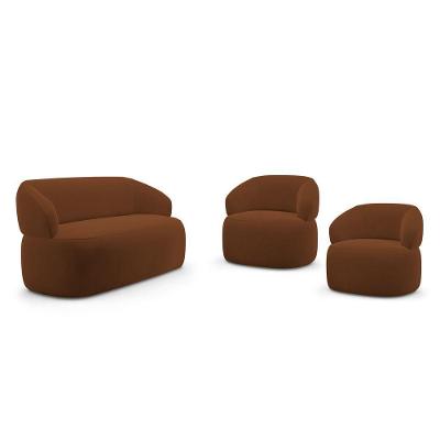 Kit 02 Poltronas Giratória E 01 Sofá Orgânico Glee 03 Lugares 170cm Veludo Terracota - Desk Design