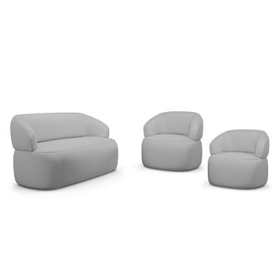 Kit 02 Poltronas Giratória E 01 Sofá Orgânico Glee 03 Lugares 170cm Linho Cinza - Desk Design