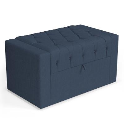 Calçadeira Báu Solteiro Atena 90cm Capitonê Linho Azul - Desk Design
