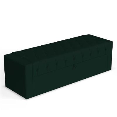 Calçadeira Báu Casal Padrão Atena 140cm Capitonê Veludo Verde Escuro - Desk Design