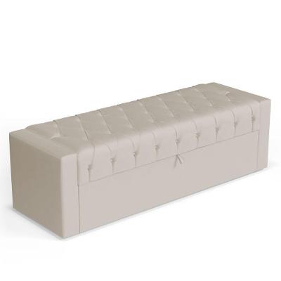 Calçadeira Báu Casal Padrão Atena 140cm Capitonê Suede Bege Claro - Desk Design
