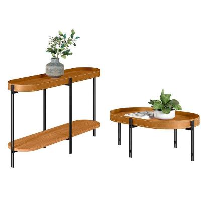 Kit Aparador Para Sala E Mesa De Centro Com Tampo Arredondado Mônica Nature