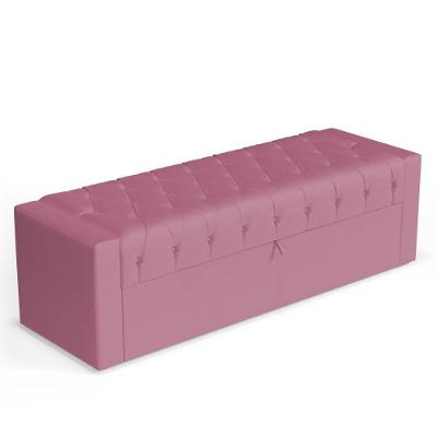 Calçadeira Báu King Size Atena 195cm Capitonê Suede Rosa - Desk Design