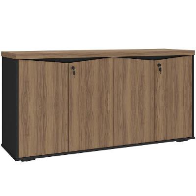 Balcão Para Escritório 04 Portas 160cm Com Chaves Unik A02 Nogal Preto - Lyam Decor