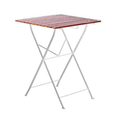 Mesa Dobrável 60 X 60 Cm Em Ferro E Madeira Maciça Envernizada - Branca