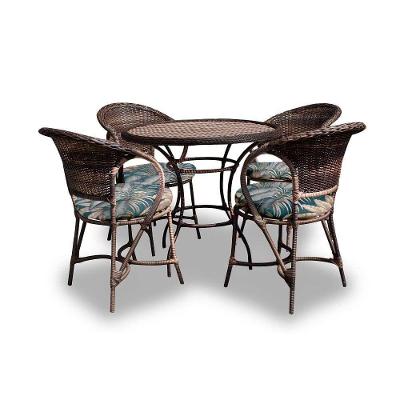 Conjunto De Mesa Fibra Sintética Arcobalena - 4 Poltronas + 1 Mesa - Tecido Palmares Petróleo