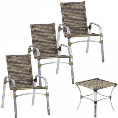 3 Cadeiras E Mesa Alumínio Piscina área Jardim Trama Móveis Capuccino