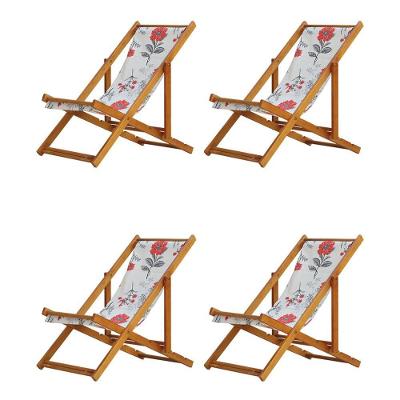Kit 4 Espreguiçadeira Preguiçosa Dobrável Mel Sb-cinza Floral