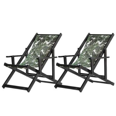 Kit 2 Espreguiçadeiras Dobrável Black Cb-folhas Verdes