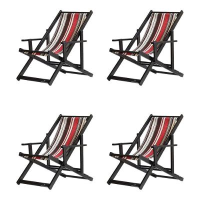 Kit 4 Espreguiçadeiras Dobrável Black Cb-l Marrom-vermelho