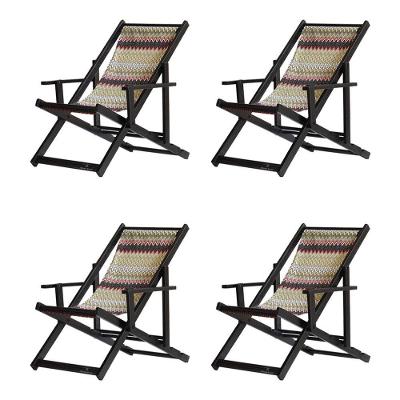 Kit 4 Espreguiçadeiras Dobrável Black Cb-chevron Vermelho