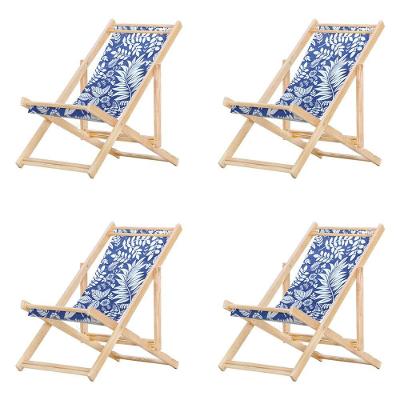 Kit 4 Cadeira Espreguiçadeira Dobrável S-b-folhas Brancas