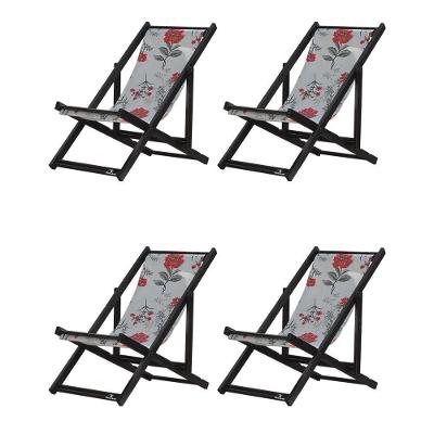 Kit 4 Espreguiçadeiras Dobrável Black Sb-cinza Floral