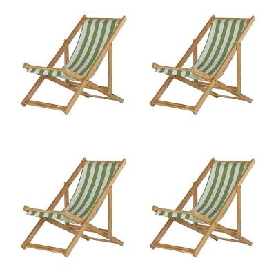 Kit 4 Cadeira Espreguiçadeira Dobrável S-b-l Verde-branco