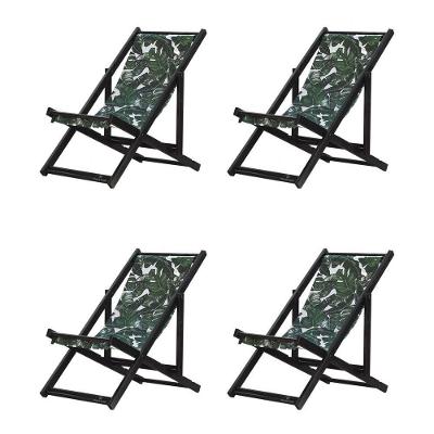 Kit 4 Espreguiçadeiras Dobrável Black Sb-folhas Verdes