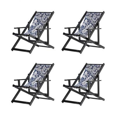 Kit 4 Espreguiçadeiras Dobrável Black Cb-folhas Brancas
