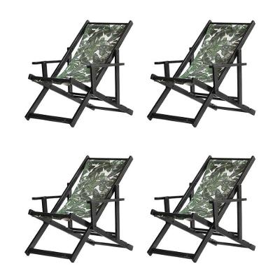 Kit 4 Espreguiçadeiras Dobrável Black Cb-folhas Verdes