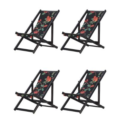 Kit 4 Espreguiçadeiras Dobrável Black Sb-preto Flores